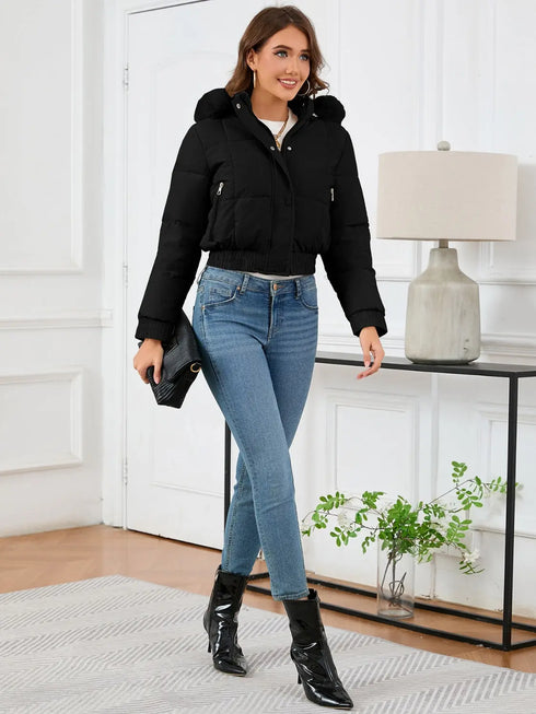 'Celandine' Hooded Cropped Coat - Celes Fashion